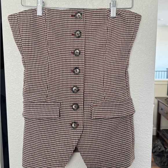 Favorite Daughter Tops - Favorite Daughter Burgundy and Black Houndstooth strapless blazer bustier